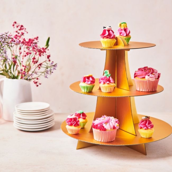 3 Tier Cupcake Stand Display - Gold